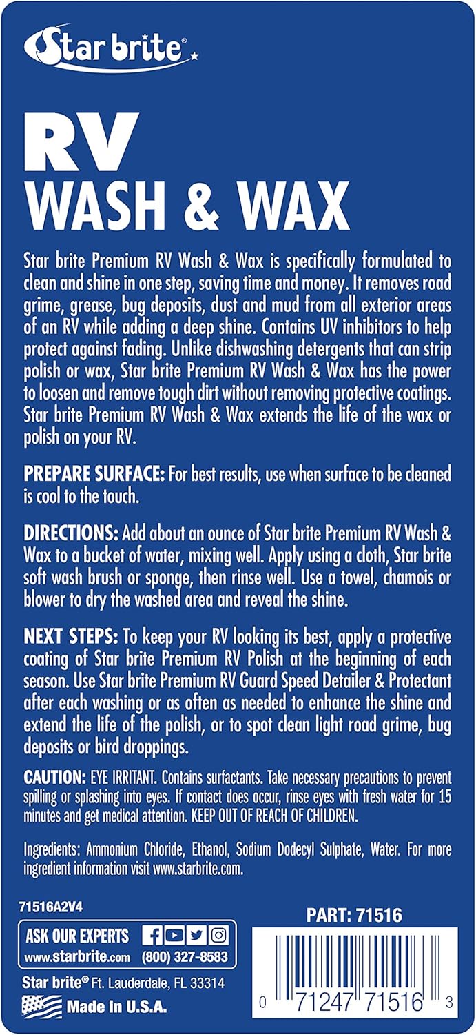 Star Brite RV Wash & Wax - One-Step Cleaner with UV Protection for RVs & Campers - 16 Oz