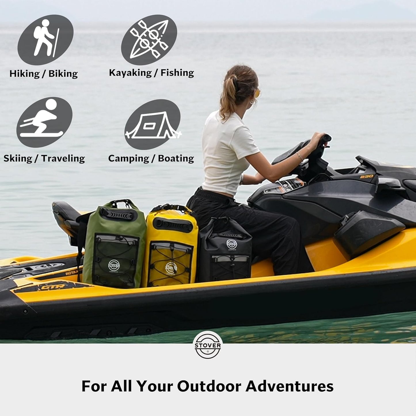 STOVER Waterproof Dry Bag | Roll-Top Backpack with Phone Case for Kayaking, Hiking & Camping - 5/10/25/30/40/55L