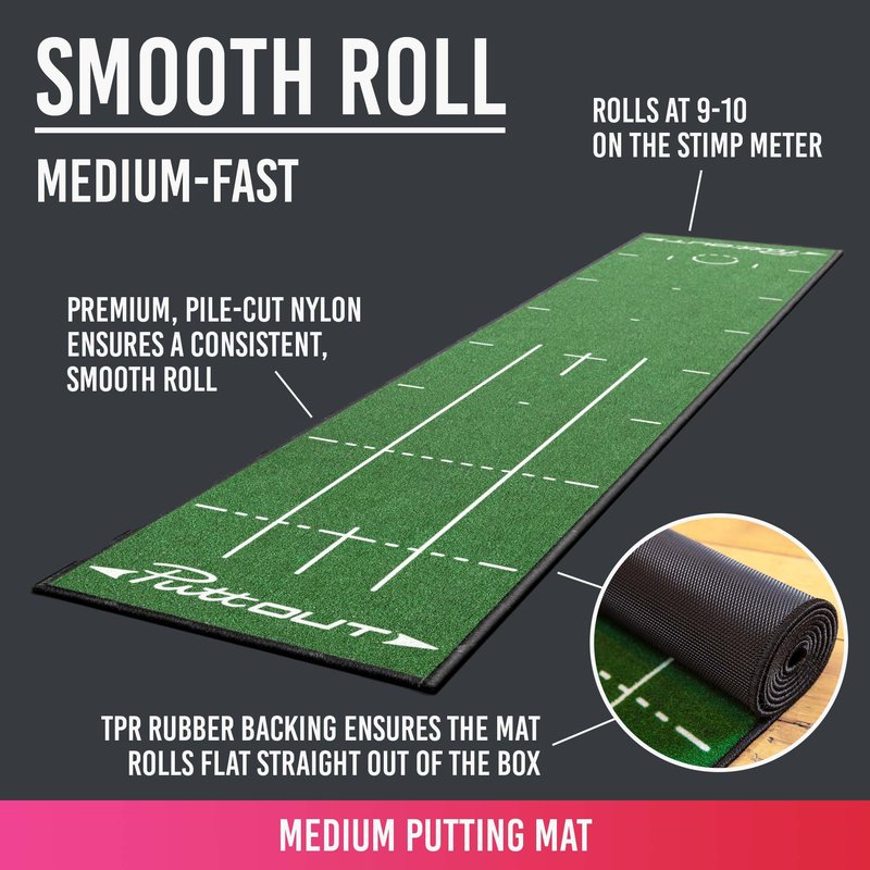 PuttOUT Medium Putting Mat - Perfect Your Golf Putting (7.9ft x 1.6ft)(Green)