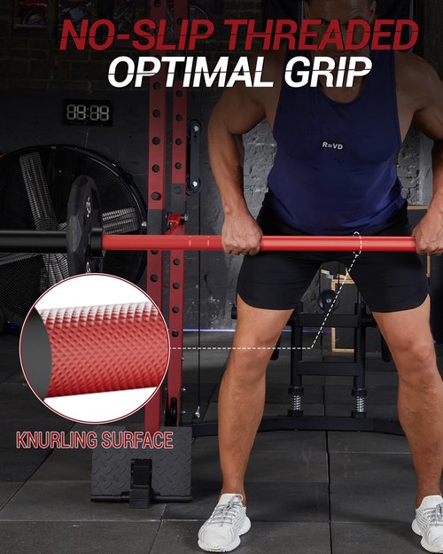 7 ft Barbell Bar, 44 lbs Weight Lifting Bar with 1500 Load Weight Capacity, Fits 2" Plates for Home Gym Powerlifting, Squat, Deadlift, Bench Press & Overhead Press, Red Black