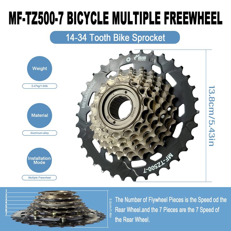 Aikolesa MF-TZ500-7 Bicycle Freewheel, 7 Speed Bike Freewheel, 14-34T Multiple Freewheel Cycling Replacement Part