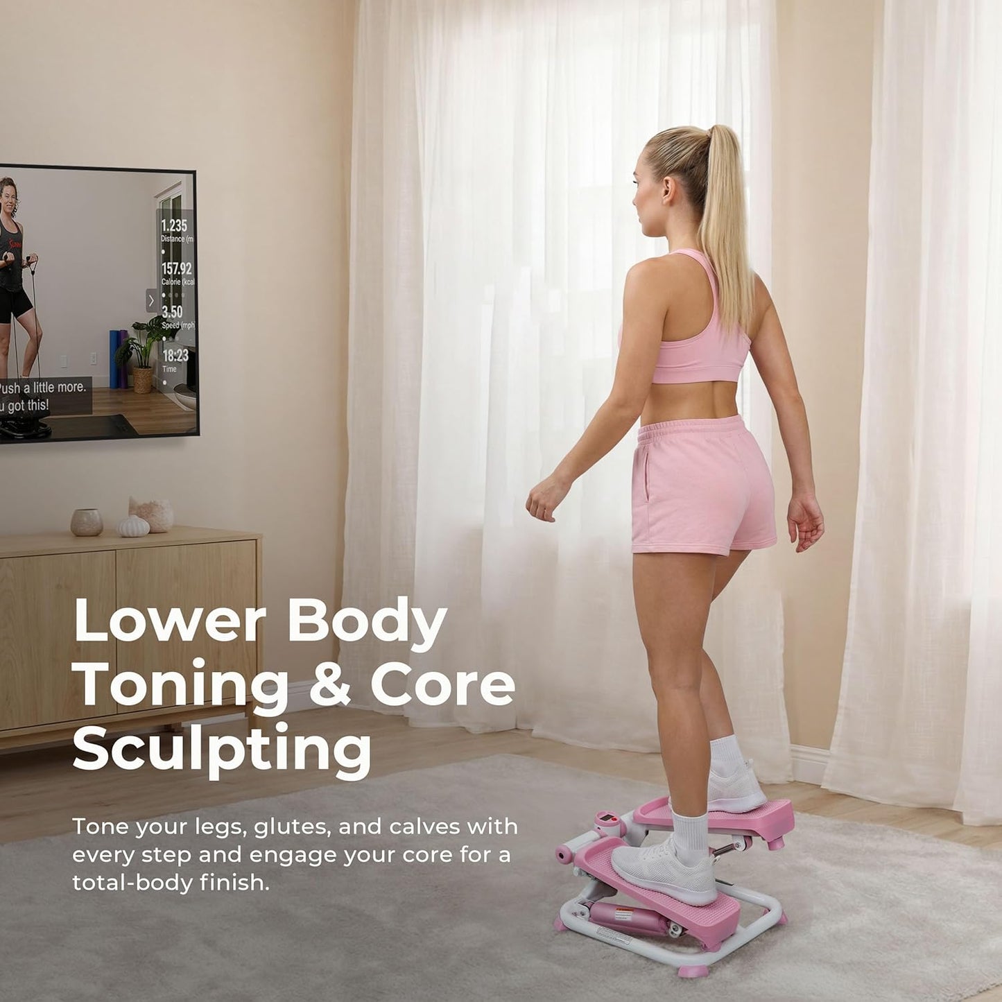 Sunny Health & Fitness Mini Stepper - Full Body Cardio Workout Machine with Free SunnyFit App & Resistance Band