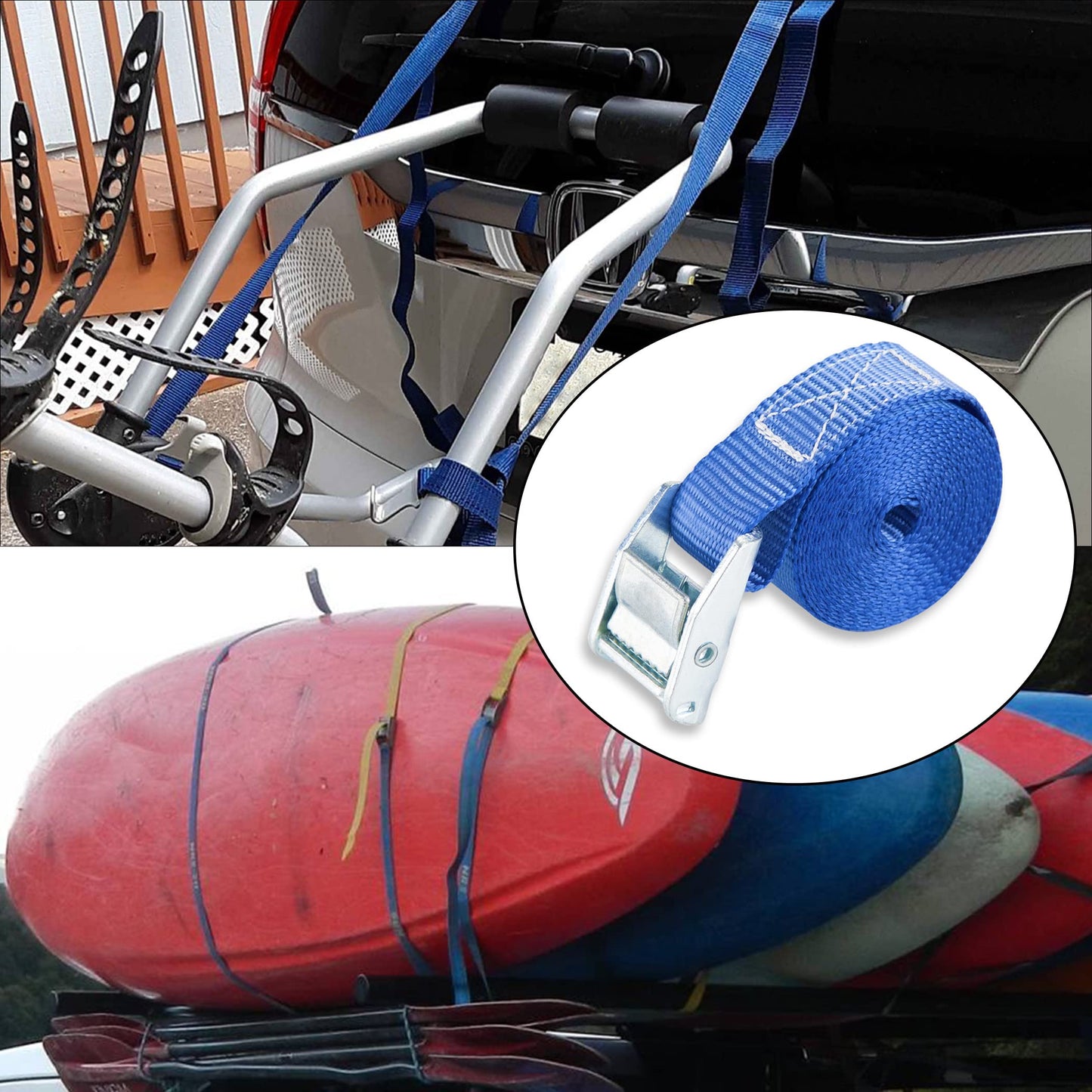 Cartman 1" x 12 ft Lashing Straps, 8 Pack, 600 lb Break Strength, Blue