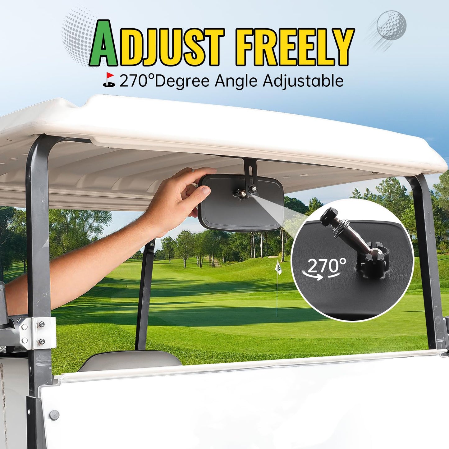 Universal Golf Cart Rear View Mirrors Wide Panoramic Convex Curved Accessory for EZGO, Club Car, Yamaha Adjustable Easy Install