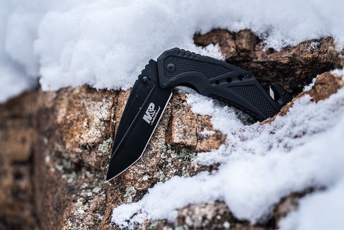 Smith & Wesson M&P SWMP11B 8.9in High Carbon S.S. Folding Knife with 3.8in Tanto Point Blade and Aluminum Handle for Outdoor, Tactical, Survival and EDC, One Size, Black