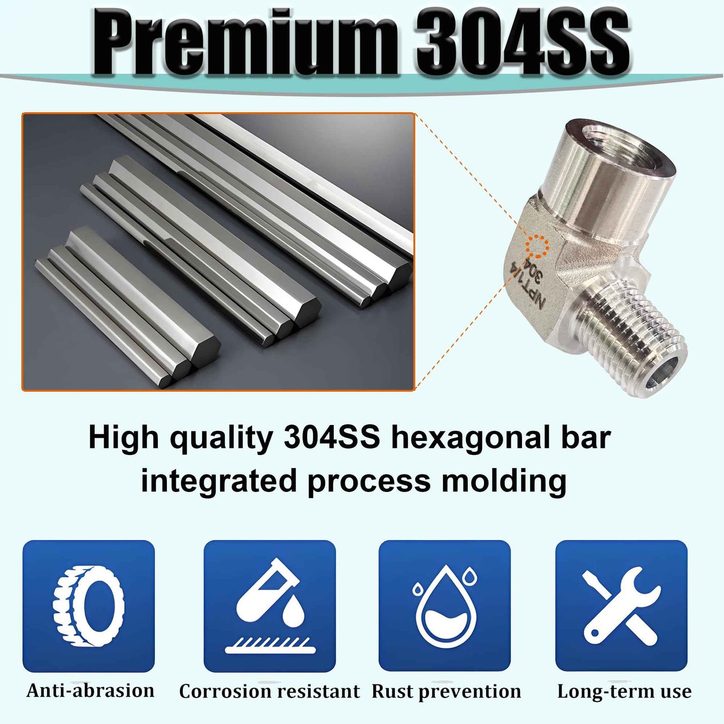 2pcs 90 Degree Street Elbow, 304 Stainless Steel Forged Barstock Street Elbow Adapter, Heavy Duty 5800PSI 1/2" NPT Female x 1/2" NPT Male Pipe Fitting Connecto (1/2" MNPT x 1/2" FNPT)