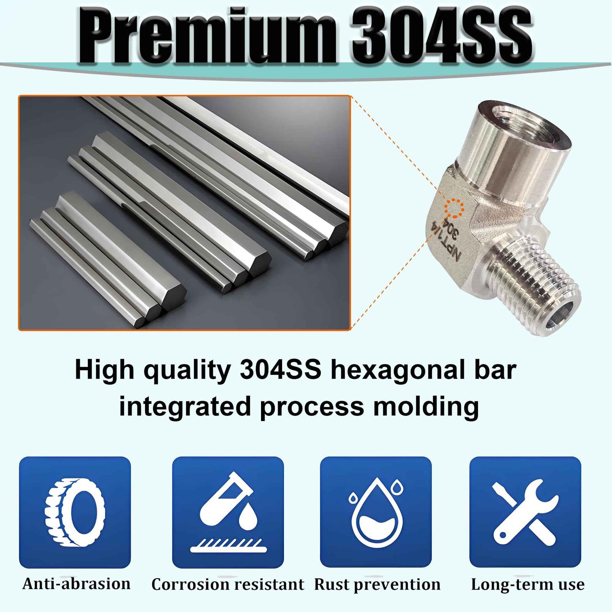 2pcs 90 Degree Street Elbow, 304 Stainless Steel Forged Barstock Street Elbow Adapter, Heavy Duty 5800PSI 1/2" NPT Female x 1/2" NPT Male Pipe Fitting Connecto (1/2" MNPT x 1/2" FNPT)