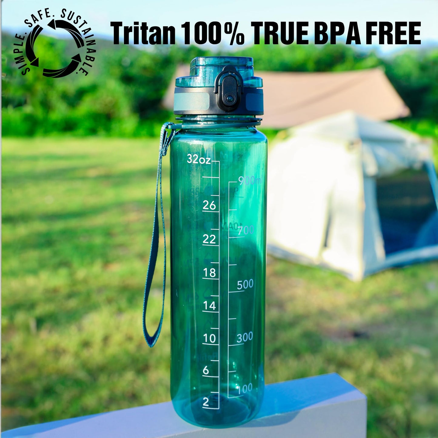 OLDLEY Water Bottle, 32oz Motivational Sports Water Bottle with Time Marker - Times to Drink - Tritan, BPA Free, Wide Mouth Leakproof, Anniversary Birthday Gifts for Men Women, Deep Sea (1 Bottle)
