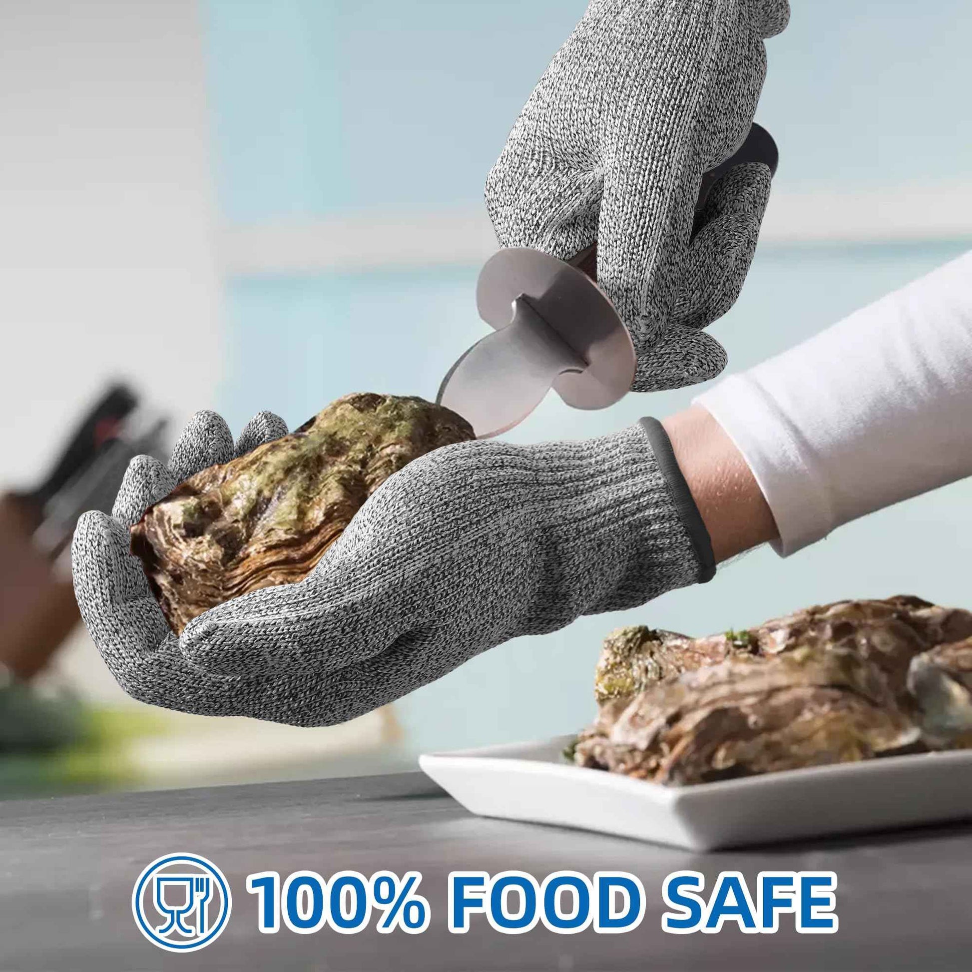 Schwer 10 Pairs ANSI A9 Cut Resistant Gloves, Food Grade Reliable Cutting Glove, Mandoline Glove for Kitchen Meat Cutting, Oyster Shucking, Fish Fillet Processing, Non-PFAS, PR1501-G, L