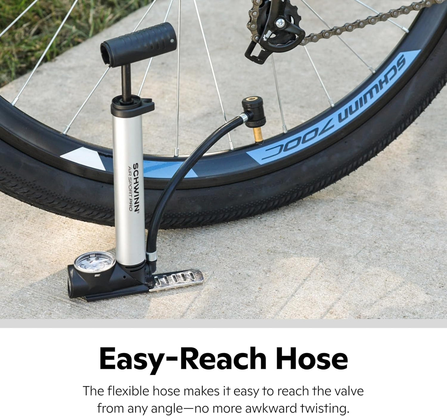 Schwinn Air Sport Mini Bike Pump - Portable Foot & Hand Pump for Schrader & Presta Valves | Easy Carry Design