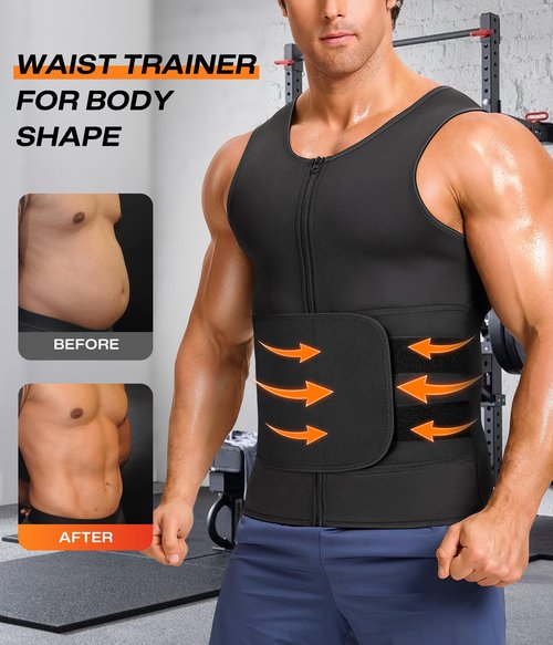Junlan Sauna Suit for Men 2 in 1 Waist Trainer Sauna Shirt for Men Sweat Band for Stomach(Silver,X-Large)