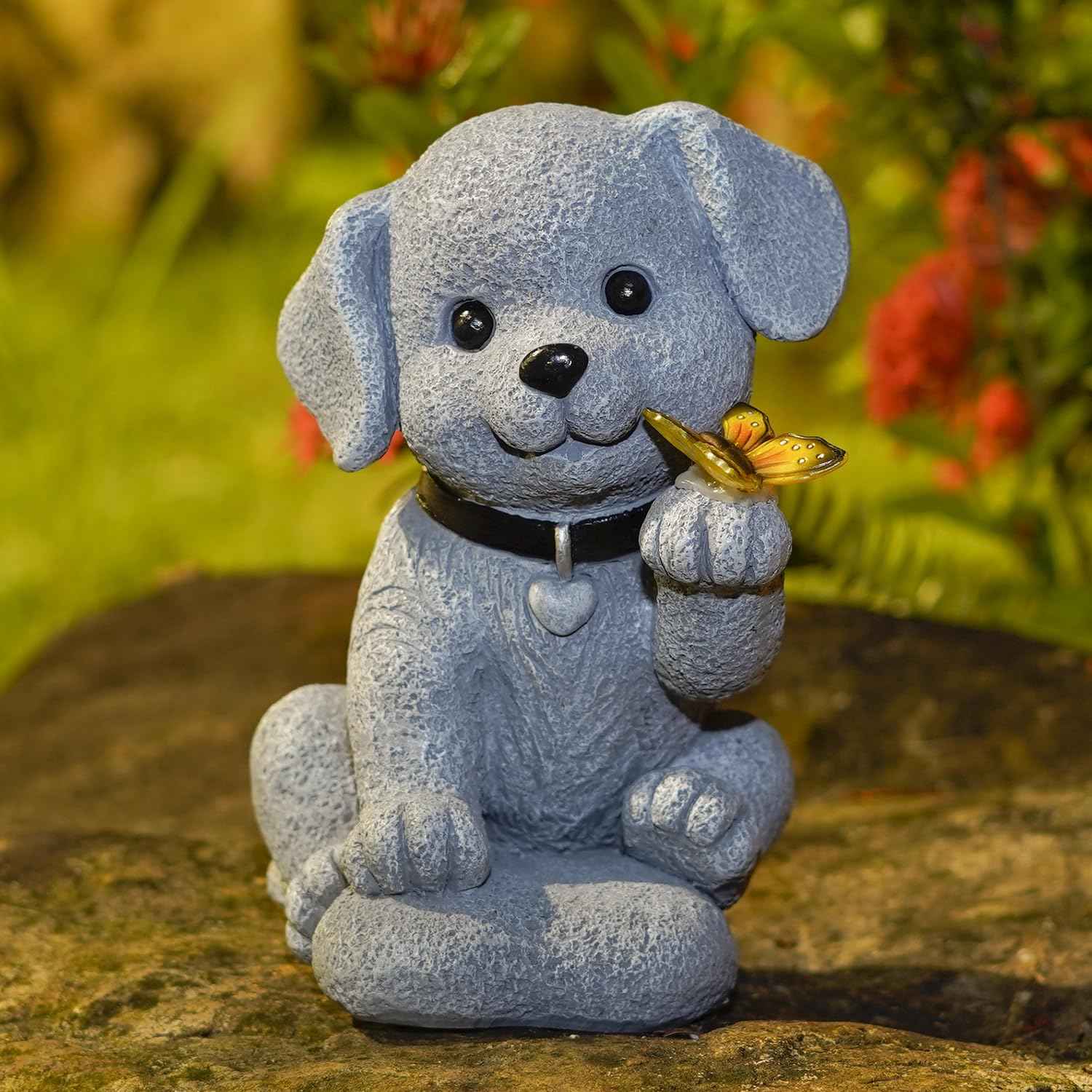 Cyhiyolies Solar Dog Statue with Butterfly – Outdoor Garden Decor for Home, Patio, Yard, Balcony, or Porch – Ideal Gifts for Women, Mom, Grandma – Housewarming Surprise