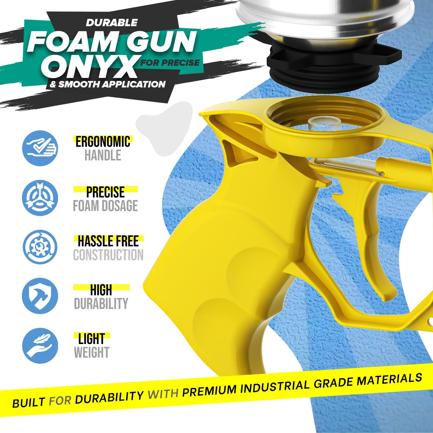 ONIA PU Spray Foam Gun with 4 tubes Expanding Spray foam Insulation Applicator with Reusable tubes and anti clogging caps – Filling & Sealing tool for Home and Office Use