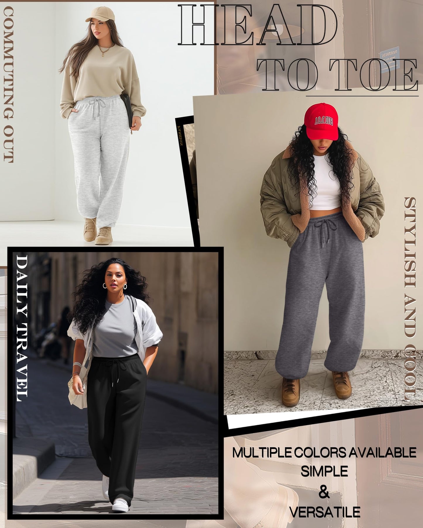 Neer 3 Pack Women's Plus Size Wide Leg Sweatpants Y2k Cargo Flowy Pants Travel Versatile Street Style Joggers with Pockets(Beige Gray, Dark Gray, Black,3X-Large)