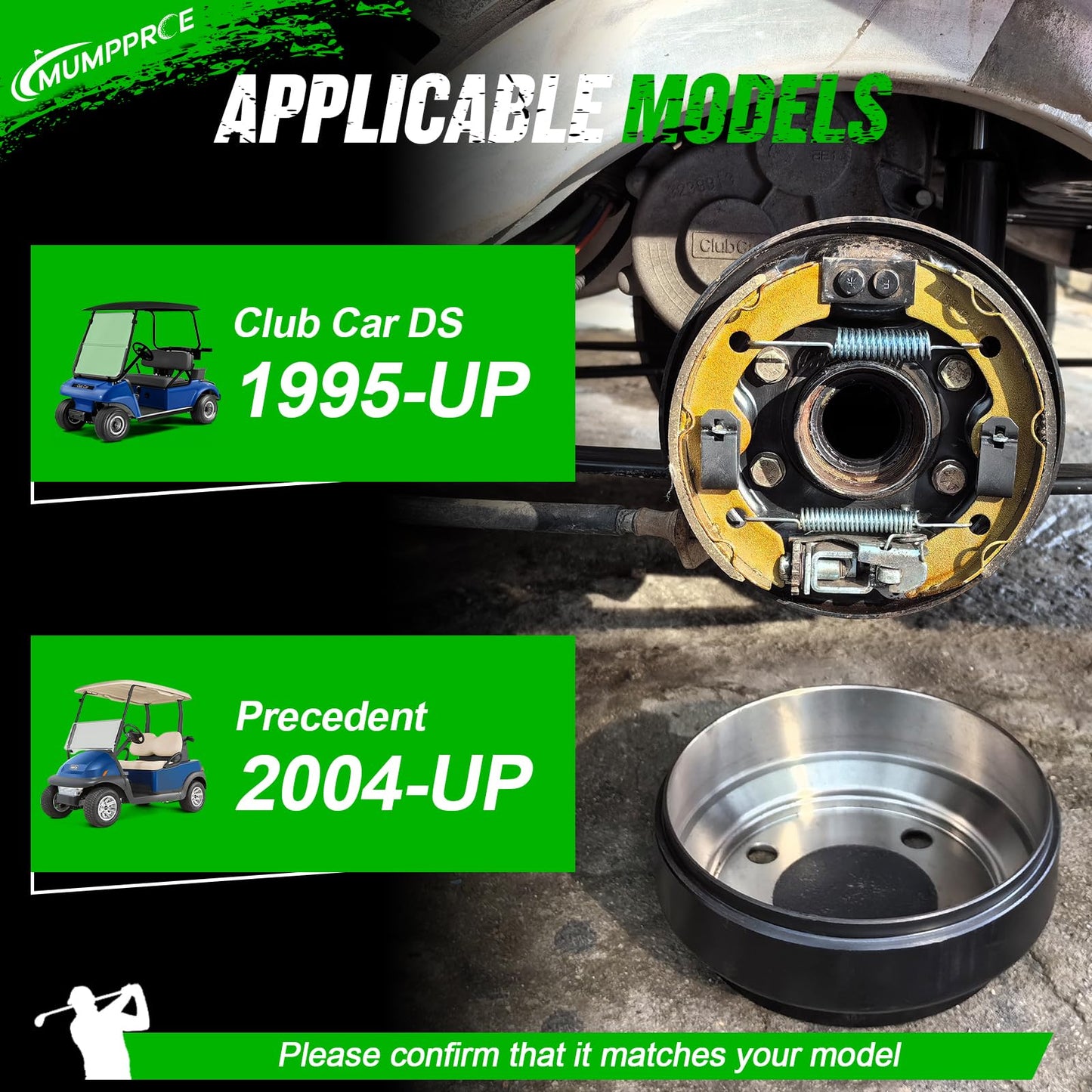 MUMPPRCE Club Car Brake Repair Kits for DS 1995-UP&Precedent 2004-UP, Golf Cart Brake Drum Kit, Club Car Brake Drum/Hubs&Brake Shoes/Pads&Brake Spring Kit, OEM# 101823201 101816301 101791101
