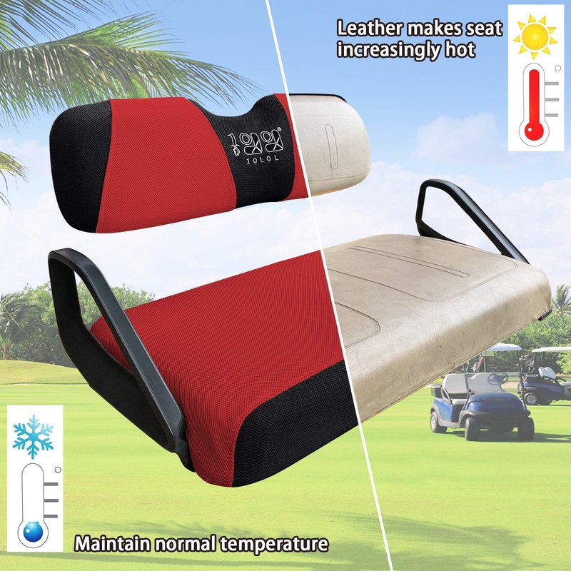 10L0L Golf Cart Seat Covers for EZGO TXT RXV & Club Car DS 2000-up, Breathable Air Mesh Fabric Washable - Red Black