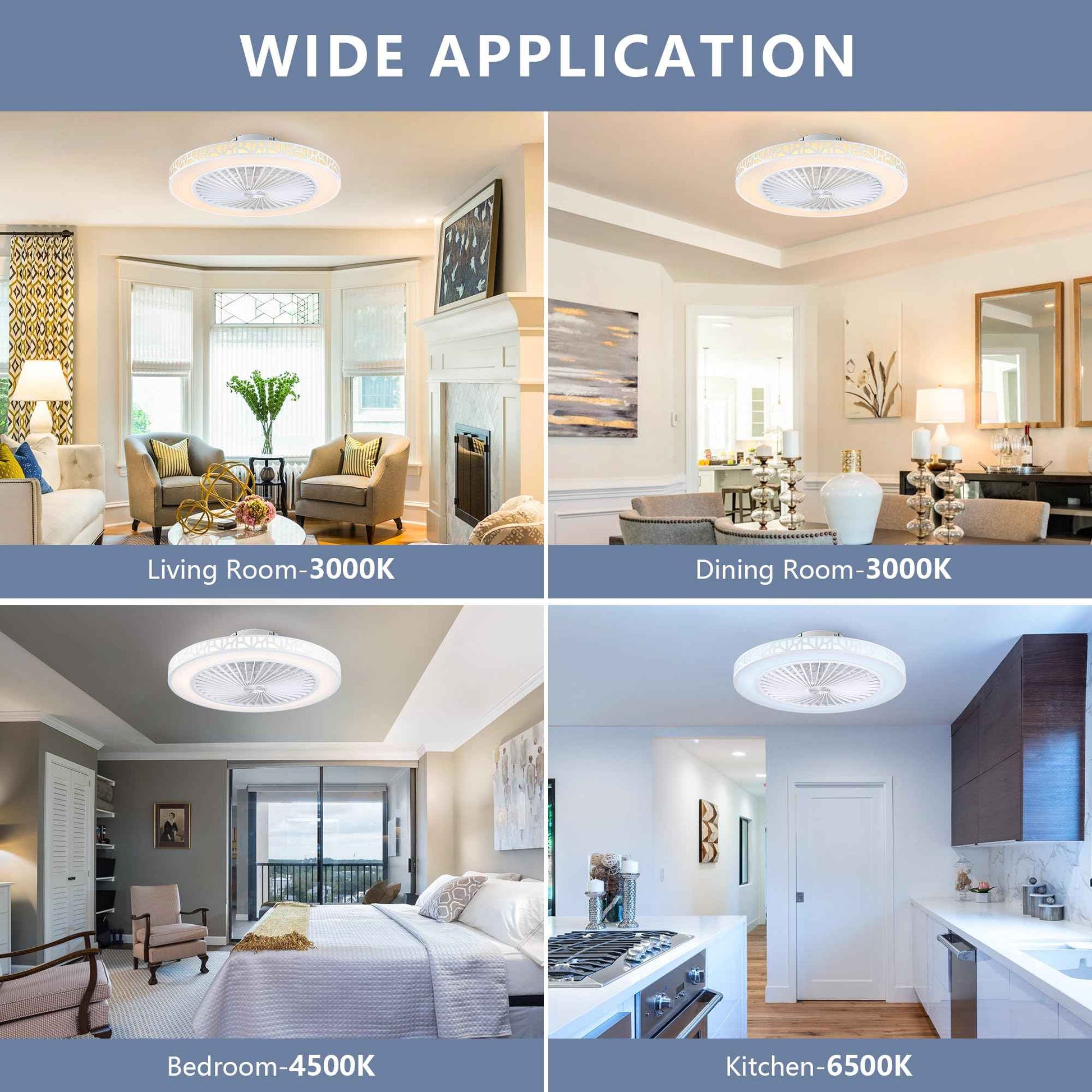 YKLITG Bladeless Ceiling Fan with Lights and Remote, 19 Inch LED Low Profile Fandelier Ceiling Fans with Metal Frame, White Flush Mount Light Fixtures for Kids Bedroom, Kitchen, Living Room