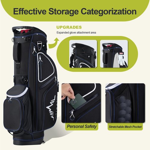 GoHimal 14 Way Golf Stand Bag, Golf Bags for Men with Stand,Top Dividers Ergonomic with 10 Pockets Golf Club Bags, Black