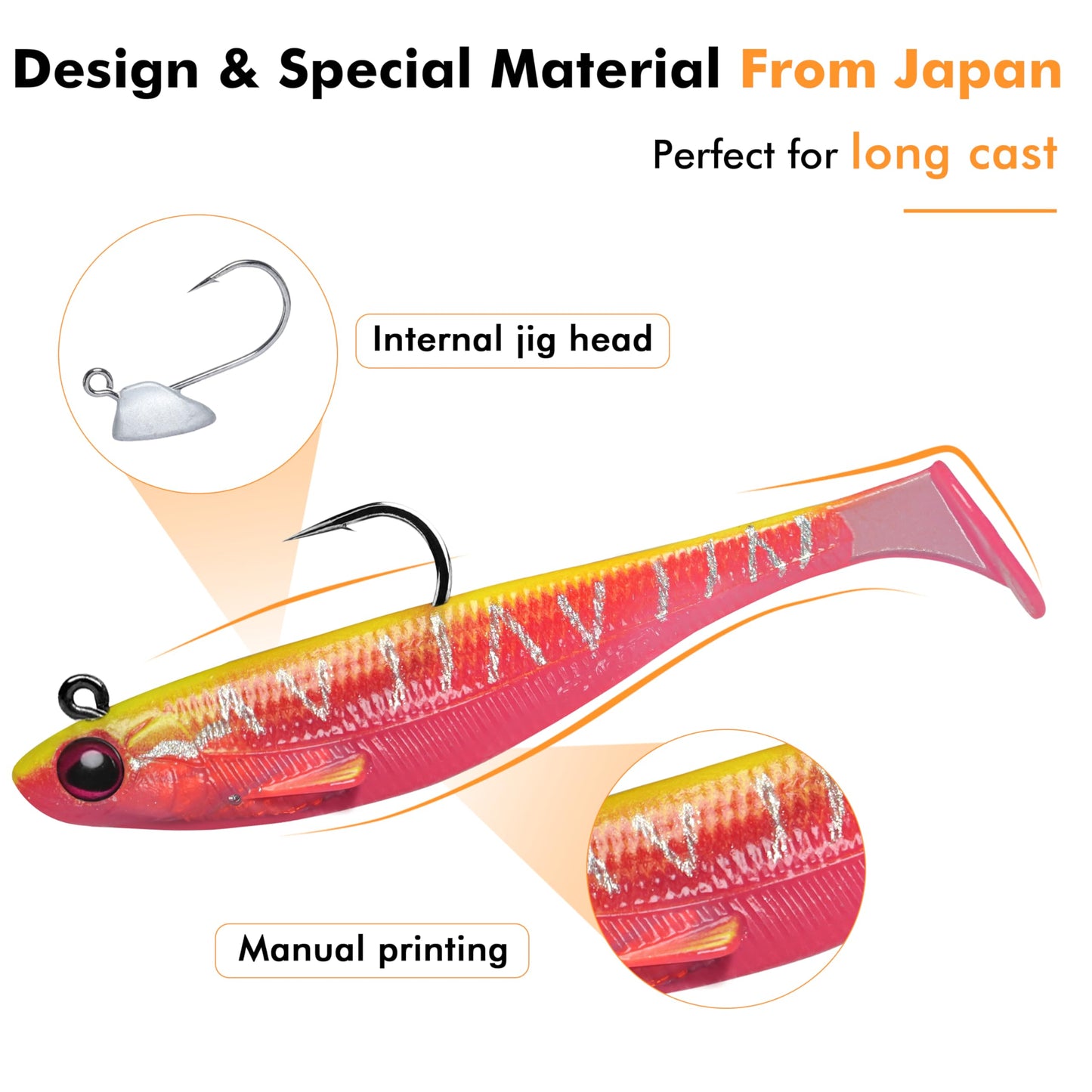 TRUSCEND Shadtale Easy Catch Soft Fishing Lures with BKK Hooks - Trembly Sinking and Vibrating Swim for More Bites, Pre-Rigged Swimbaits for Bass, Trout, Crappie, Walleye, Freshwater Saltwater Fishing