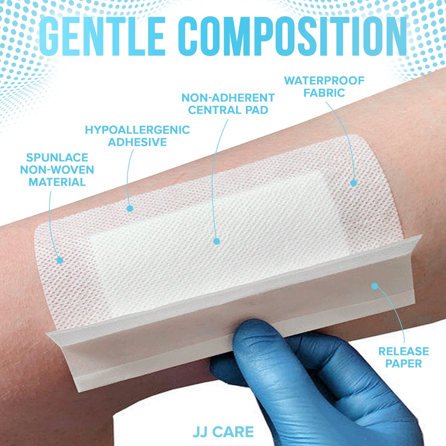 JJ CARE Waterproof Adhesive Island Dressing [Pack of 25], 4” x 8” Sterile Bordered Gauze, Breathable Island Wound Dressing, Individually Wrapped Adhesive Gauze Bandages with Non-Stick Central Pad