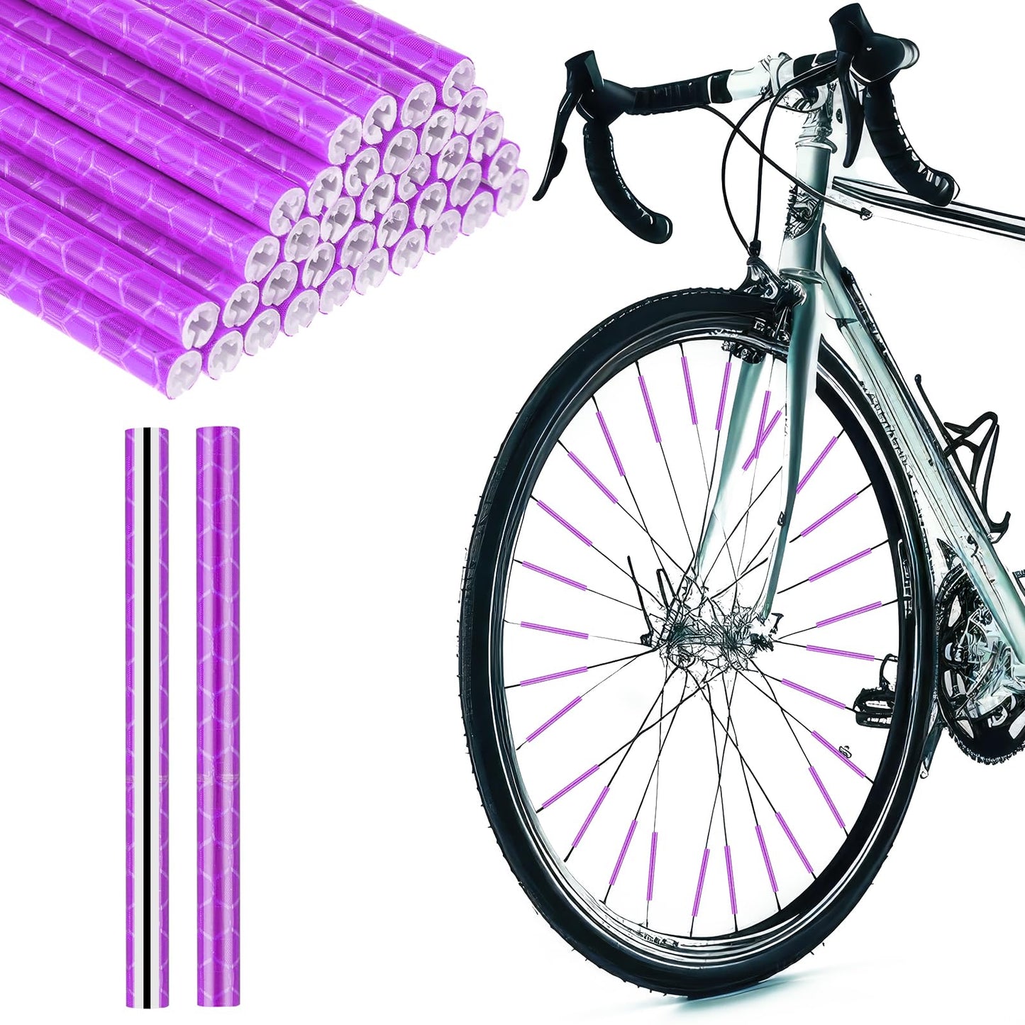 36Pcs Reflective Spoke Covers for Bicycle, 360° Visibility 2.9Inch Bike Spoke Reflectors for Night Riding, Bike Wheel Reflector Tube Reflective Spokes Skins Wheel Decoration Reflectors （Purple）