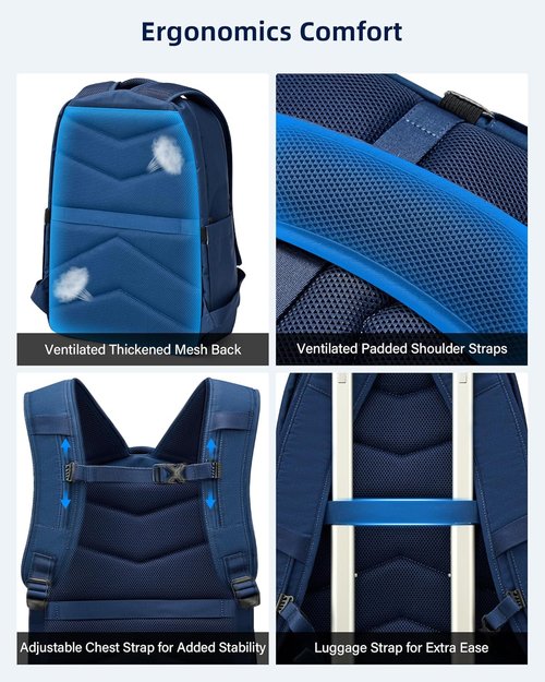 HanTrip Travel Laptop Backpack - Large Water Resistant Commuter Bag with Luggage Strap | Navy Blue