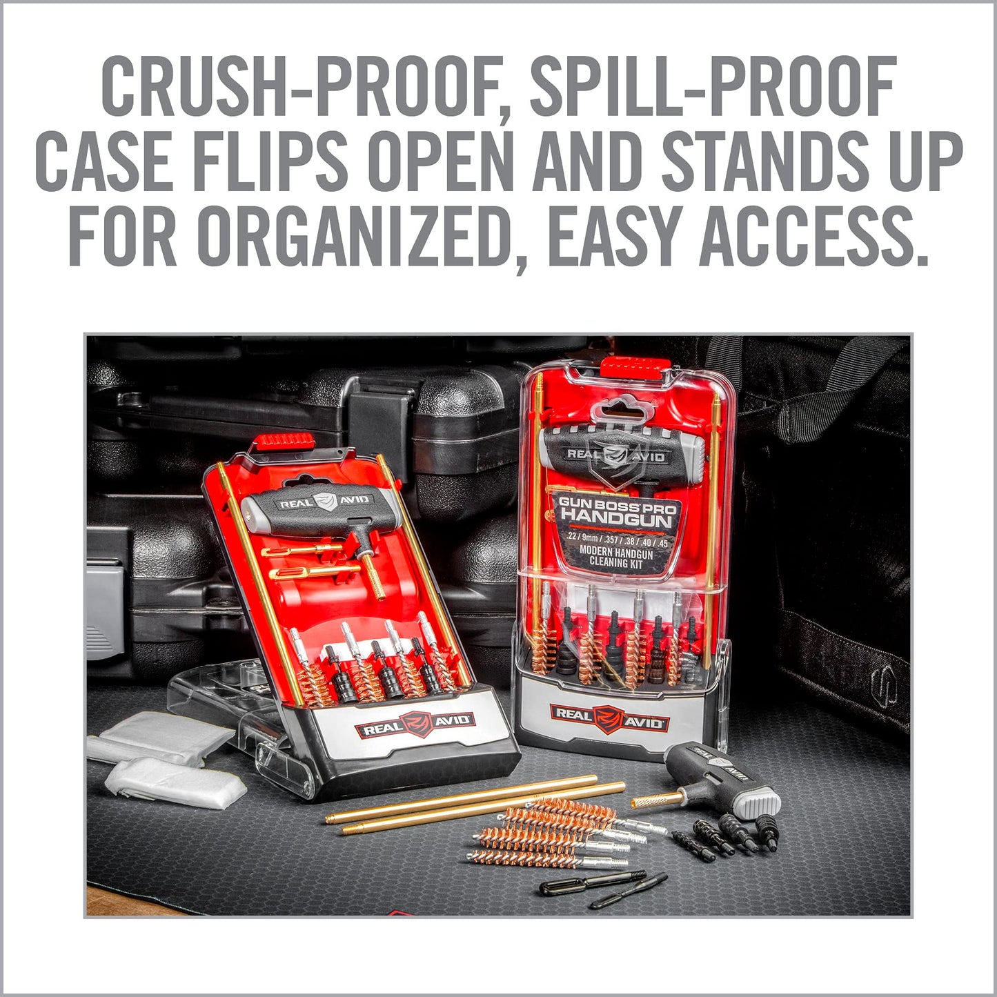 Real Avid PRO Handgun Cleaning Kit – Multi-Caliber Pistol Cleaning Kit for .22, 9mm, .357, .38, .40, .44 & .45 – Brass Rod, Bore Brushes, Jags, Patches & Crush-Proof Range Case