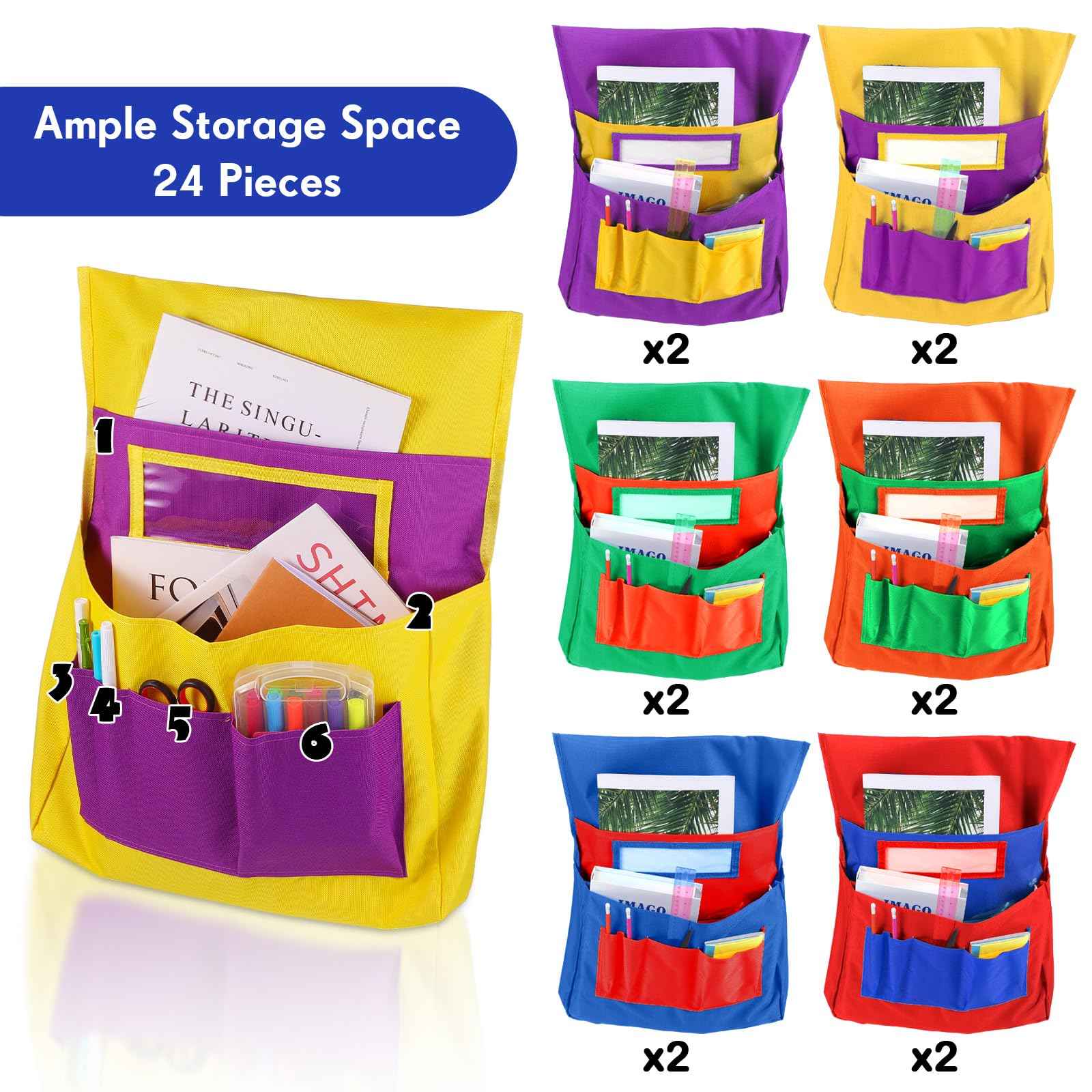 Talltalk 24 Pieces Chair Pockets for Classrooms Student Chair Pockets Chair Storage Pocket Grouping Chair Pockets Desk Chair Seat Back Organizer for Classroom Preschool Daycare