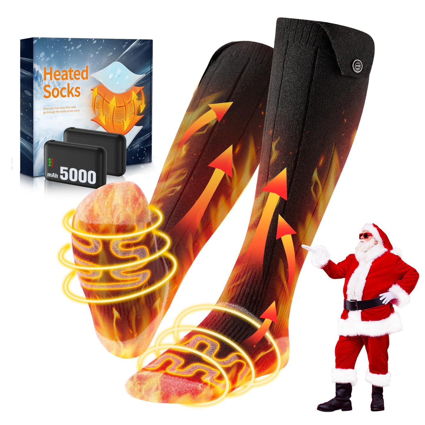 Bopoid 2026 Upgraded Heated Socks, 5000mAh*2 Battery Rechargeable Heated Socks for Men Women, 3 Heating Levels with 360°Heating Electric Socks, Valentine’s Day Gift for Ski Hunting Hiking