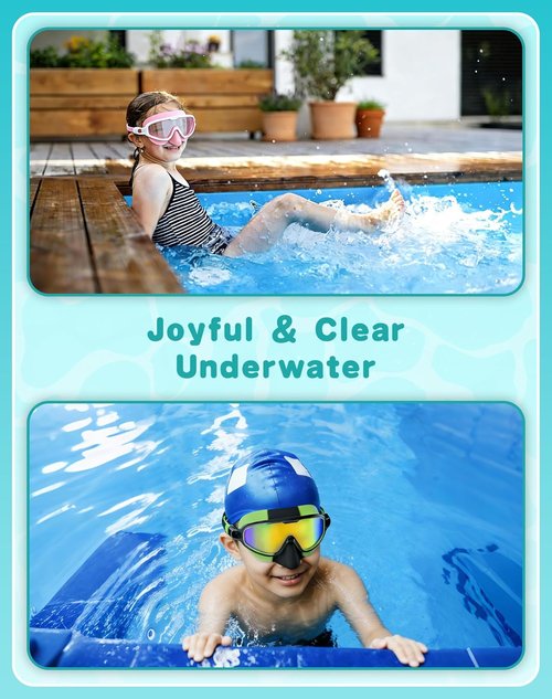 Aegend Kids Swim Goggles - Anti-Fog UV Protection & Comfortable Fit | Age 3-14, No Leaking