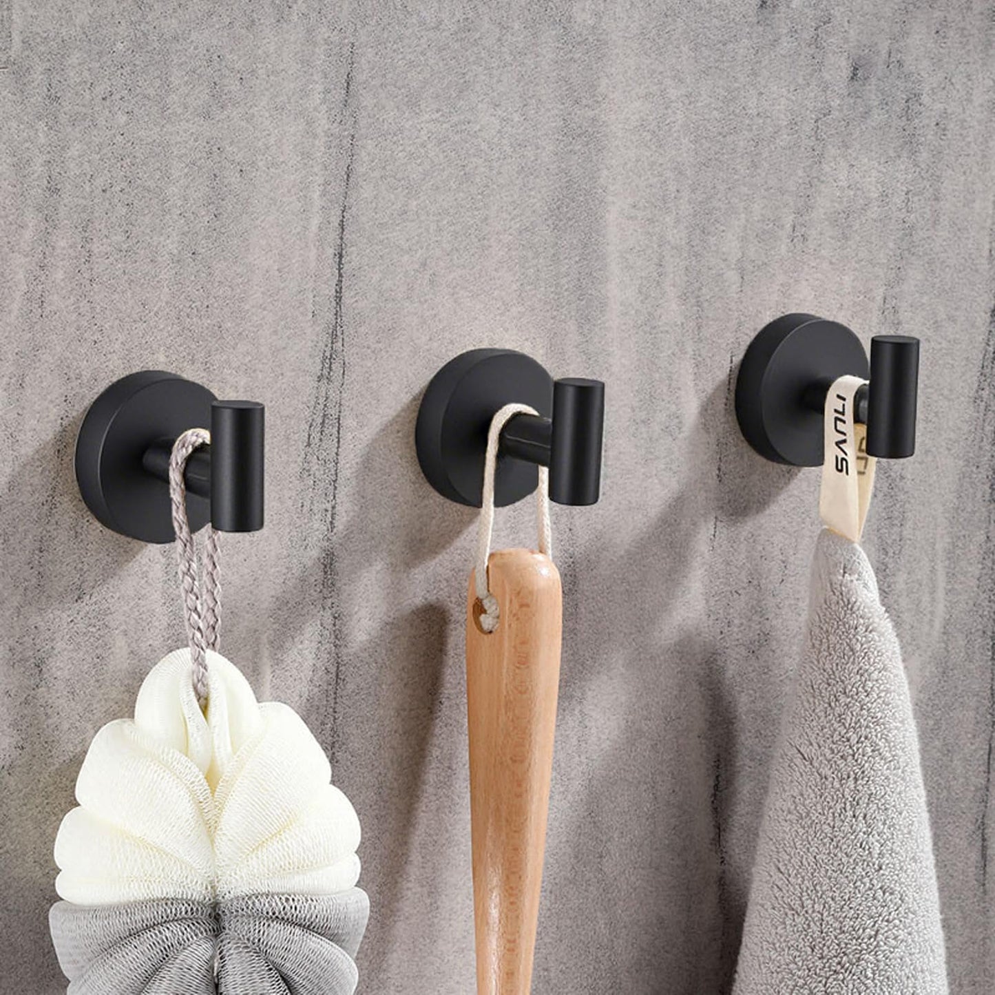 Towel Hooks Shower Suction Hook Towel Hanger for Bathroom Hanging Coat, Robe, Removable Wall Mounted Hook for Bedroom Kitchen Hotel Pool Matte Black(2-Pack)