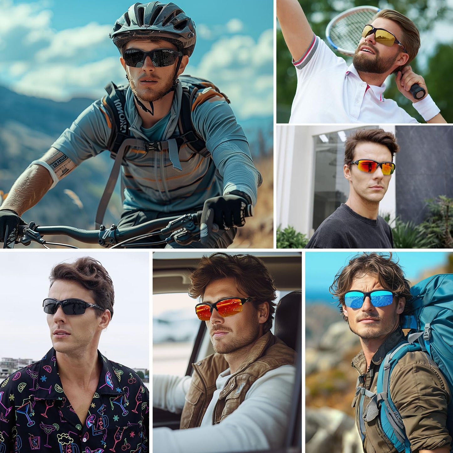 Ofwin Polarized Sports Sunglasses for Men Women Wrap Around Half Frame Cycling Fishing Bike Running Sun Glasses UV Protection White Frame/Blue Mirror Lens