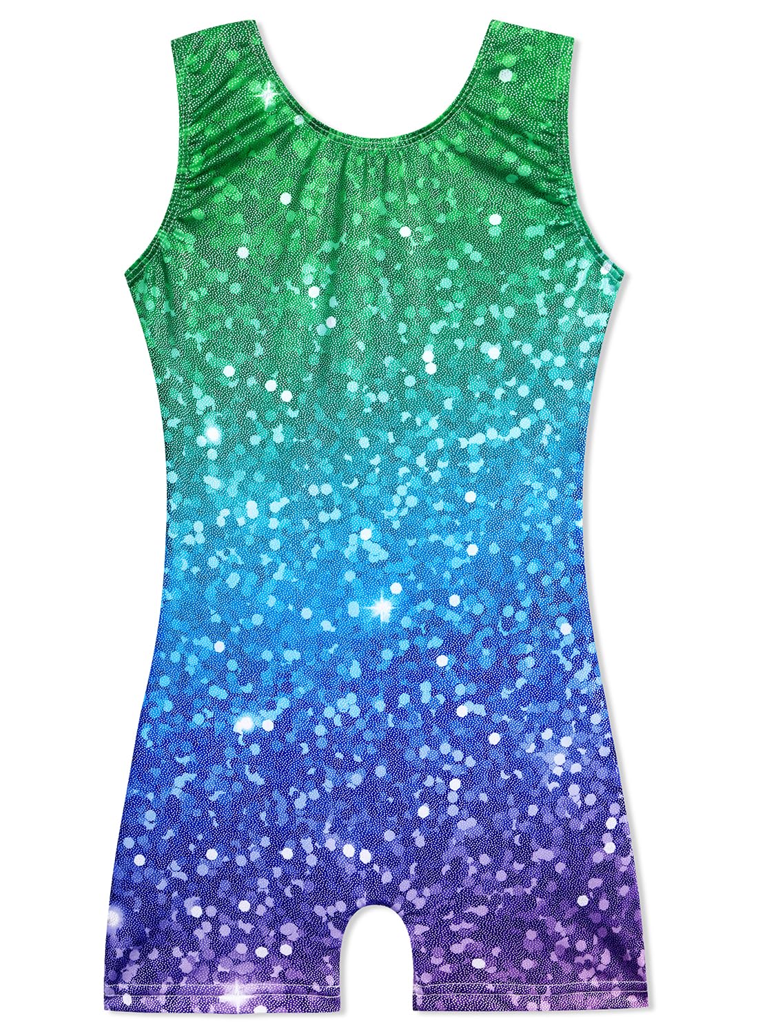 HOZIY Girls Leotards for Girls Gymnastics with Shorts Sparkle Kids Dance Tumbling Biketard Unitard Shiny Sparkly Blue Green Glitter Size 7-8 Years