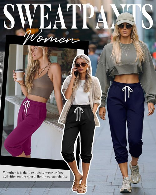 Ficerd Women's Capri Joggers - High Waisted Athletic Lounge Pants with Pockets | 3 Pcs Set