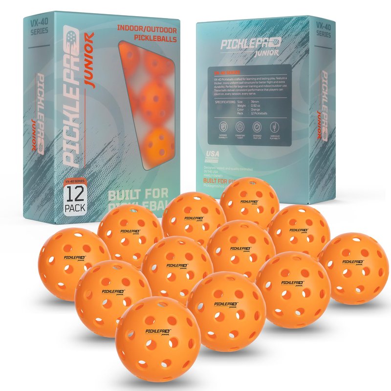 PicklePro Junior Outdoor & Indoor Pickleball Balls for Beginners – Lightweight LDPE 40-Hole Design for Stable Flight, Durable Construction for Training and Youth Play, USAPA Compliant (12 Pack)