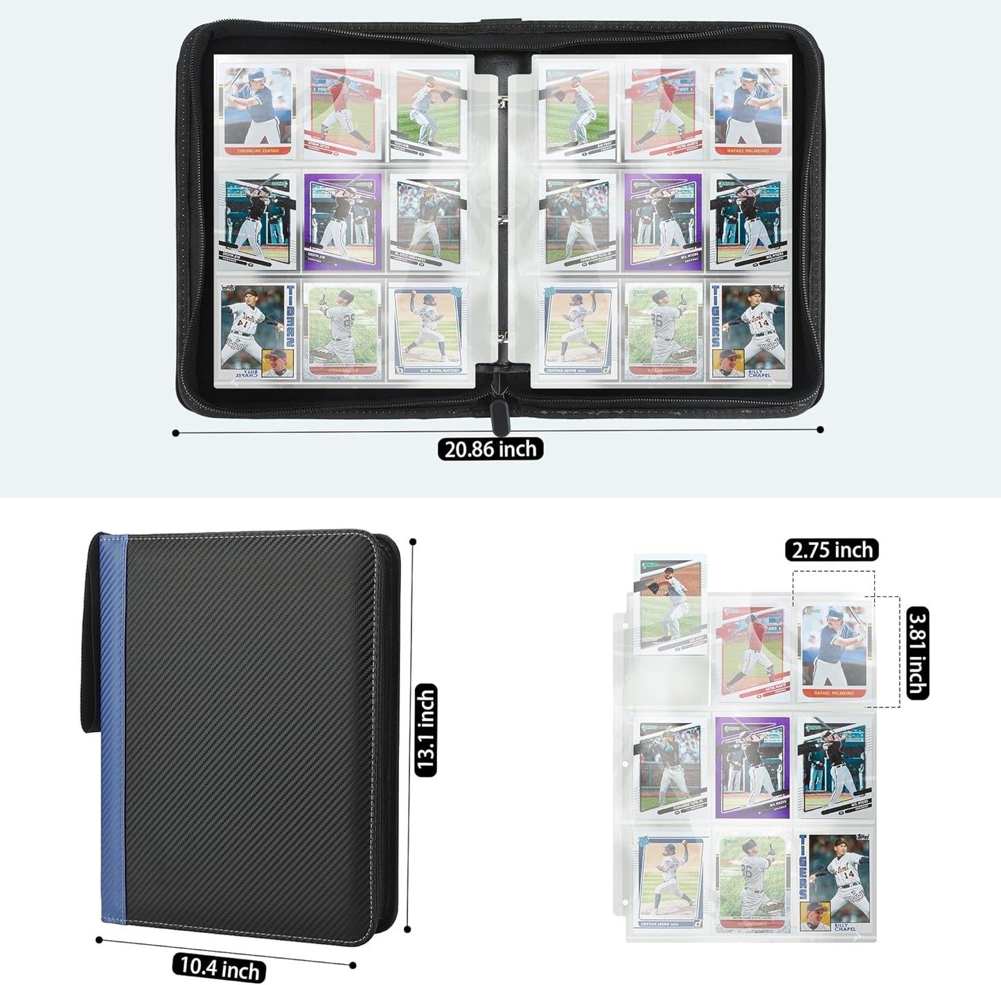 Skiennix 9-Pocket Trading Card Binder - Durable PU Organizer with 900 Double-Sided Sleeves | Blue