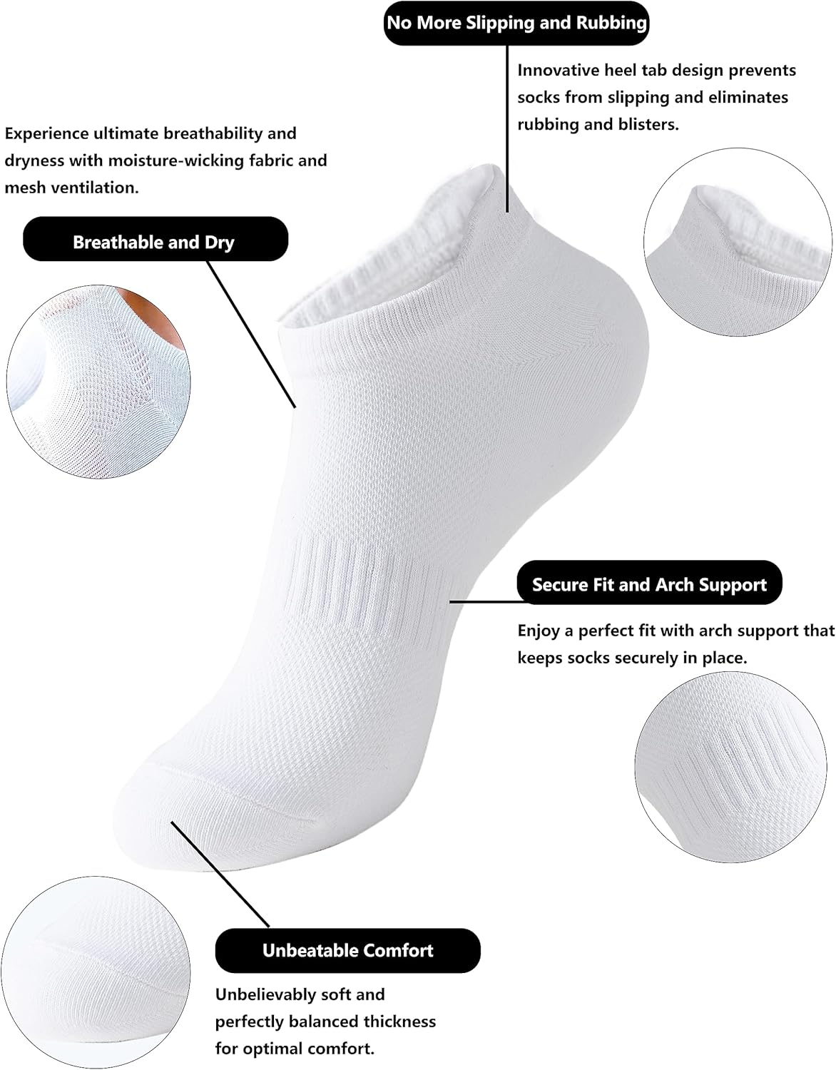 ACCFOD Women's Athletic Ankle Socks - Low Cut Design with Tab | 6 Pairs for Comfort and Performance