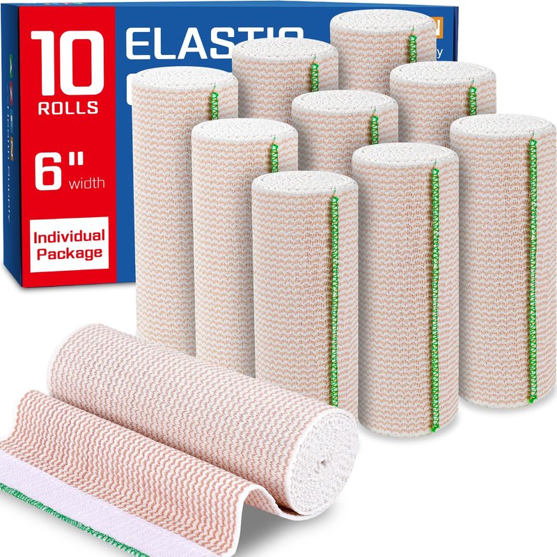 AZEN Premium 10 Pack Elastic Bandage Wrap 6 Inch, Compression Wrap Bandage for Legs, Lymphedema Wraps for Legs, Ankle, Knee, Tummy
