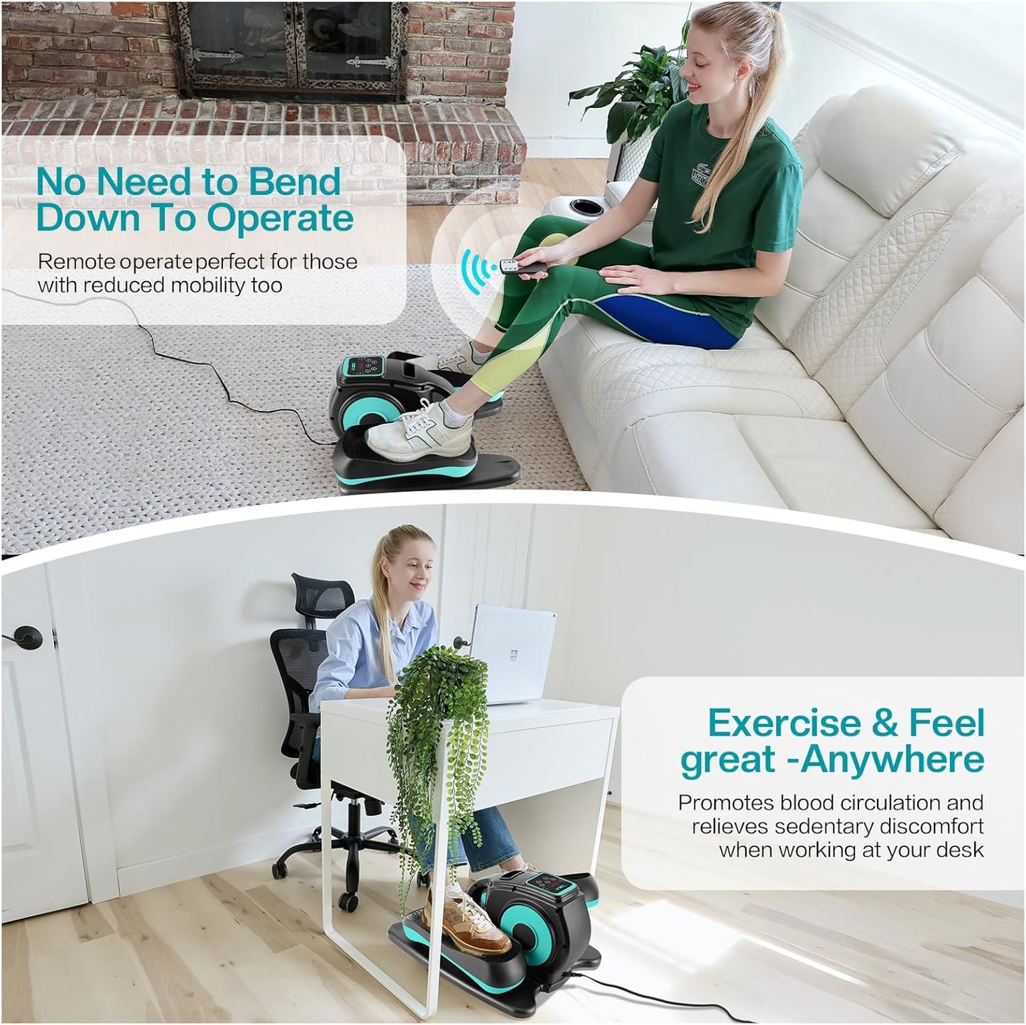 Skiennix Under Desk Elliptical Machine - Adjustable Speeds & Remote Control | Quiet Mini Pedal Exerciser for Home Office