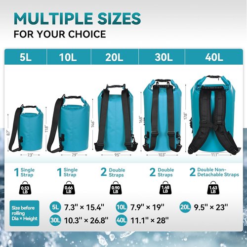 MARCHWAY Waterproof Dry Bag Backpack - Floating Roll Top Sack for Kayaking, Camping & Fishing | 5L/10L/20L/30L/40L