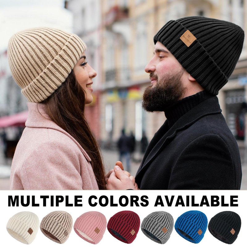 HONGTEYA 3 Pack Winter Beanie for Men Women, Thicken Thermal Plush Lined Beanie Fashion Warm Knit Hat for Cold Weather (Khaki+Gray+Black)