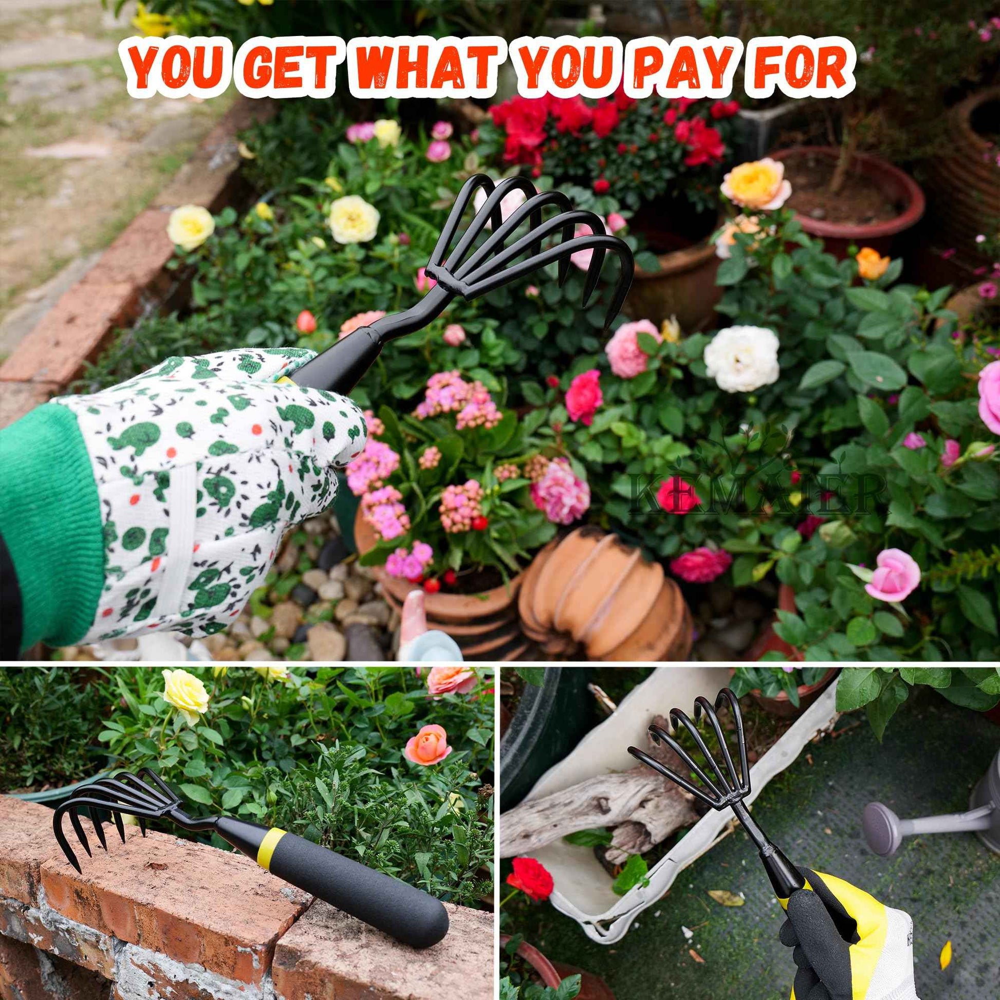 Kemaier Stainless Steel Hand Cultivator - Garden Rake: Great for Heavy - Duty Soil Loosening, Planting and Weed Removal