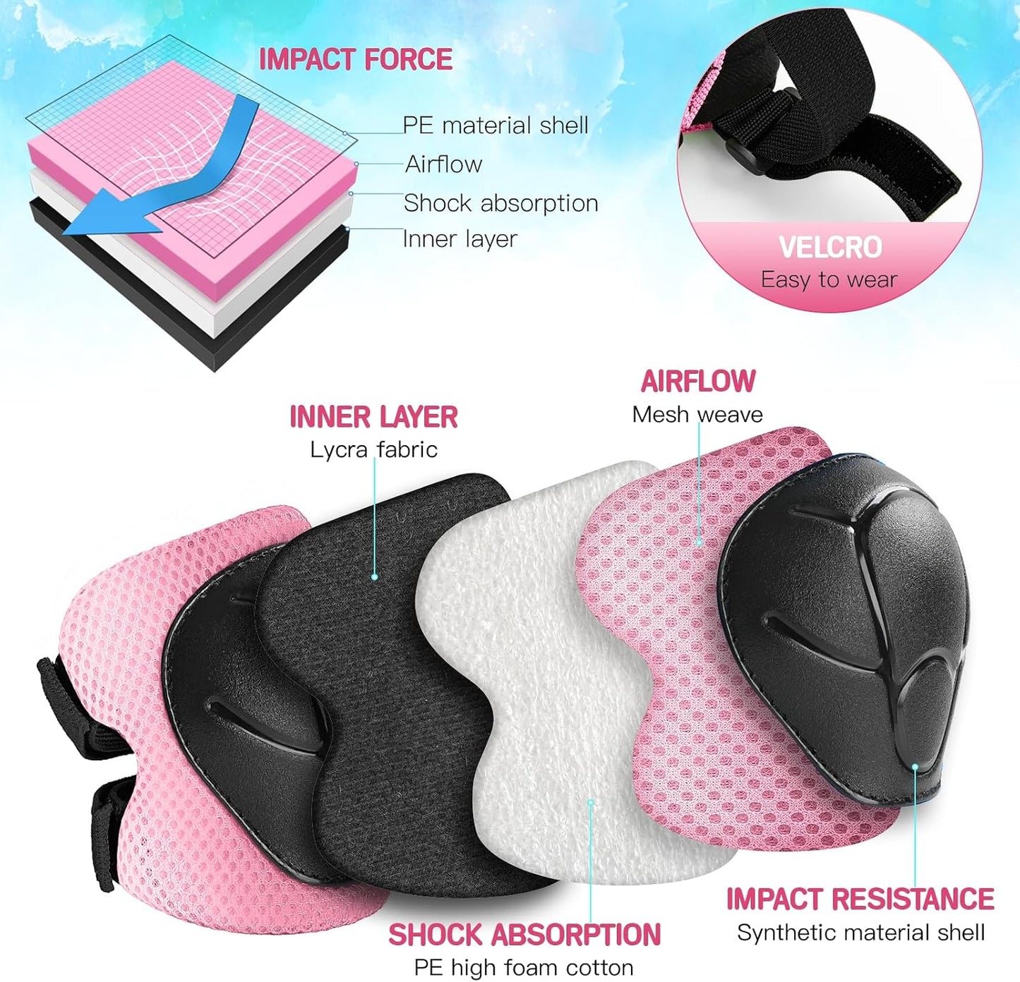 Wemfg Kids Protective Gear Set - Knee & Elbow Pads with Wrist Guards | 3-in-1 for Ages 3-14