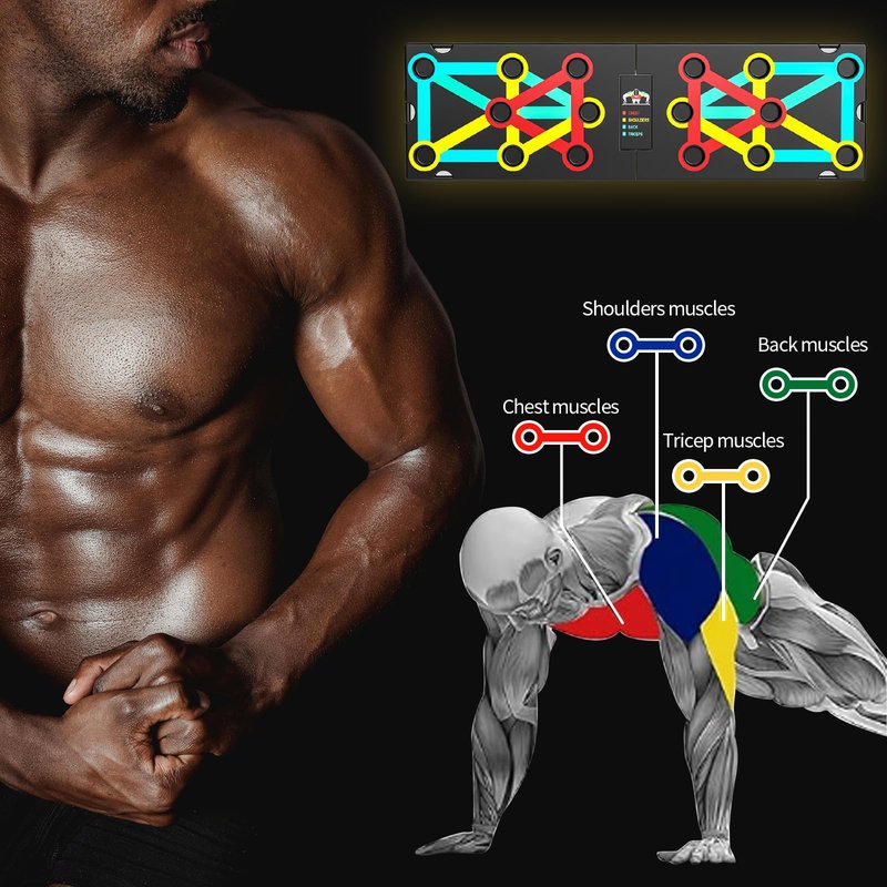 UPREIGN Multi-Functional Push-Up Plate with 4 Color Zones and 16 Holes. Portable and Foldable Push-up Board with Handle for Muscle Building and Strength Training