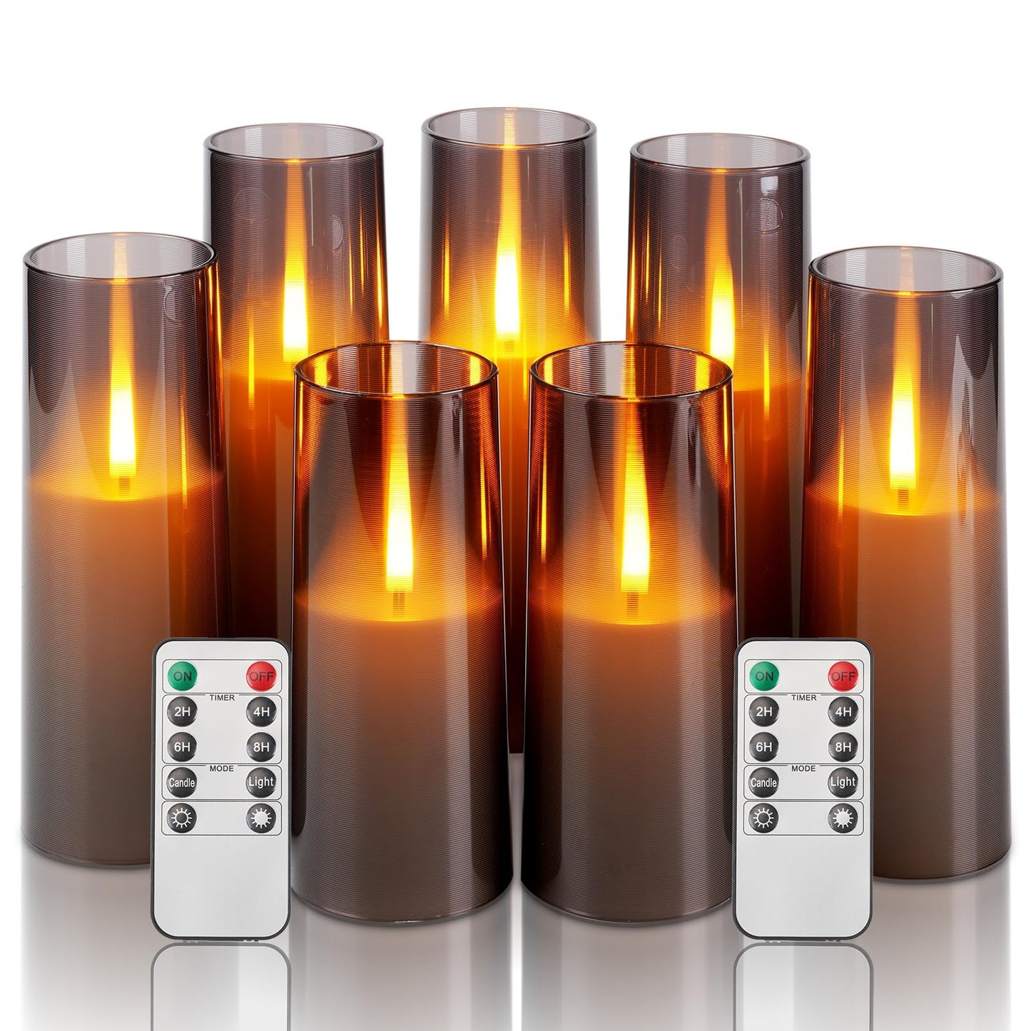 Homemory Grey Flameless LED Candles with Remote & Timer, Battery Operated, Fake Candles, Modern Home Decor, or Outdoor Events Set of 7
