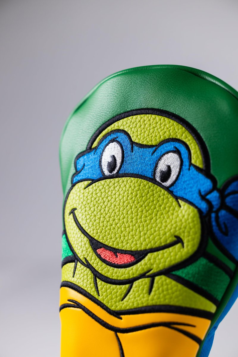 Pins & Aces TMNT Utility Head Cover - Premium, Hand-Made Leather Headcover - Teenage Mutant Ninja Turtle Head, Tour Quality Golf Club Cover - Style and Customize You Golf Bag (Leonardo)