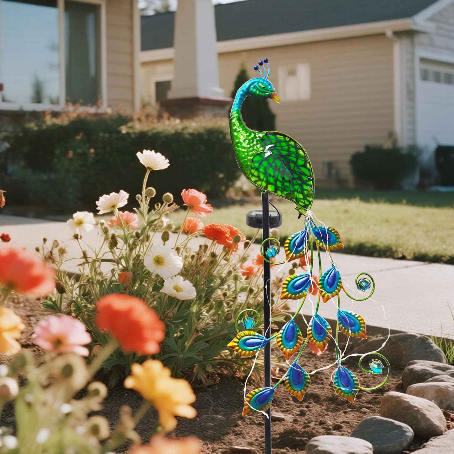 CBAXEAXM Solar Peacock Garden Stake Lights Outdoor, Waterproof Metal Glass Decorative Landscape Path Lights with Thick Stake Glow in The Dark Eye for Pathway Patio Lawn Yard