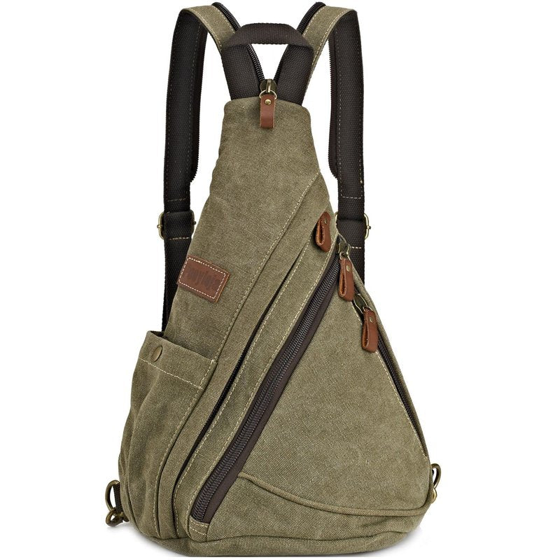 Poeyleja Canvas Sling Bag Convertible Crossbody Bag Chest Bag Shoulder Backpack Casual Daypack for Men Women Outdoor Cycling Hiking Travel (Army Green)