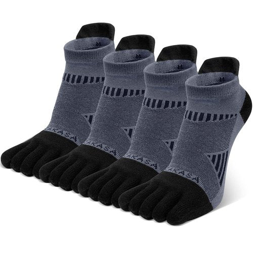 ZAKASA Toe Socks for Men Ankle: No Show Low Cut Five Finger Socks Cotton Breathable Athletic Running 4 Pairs Black 10-12