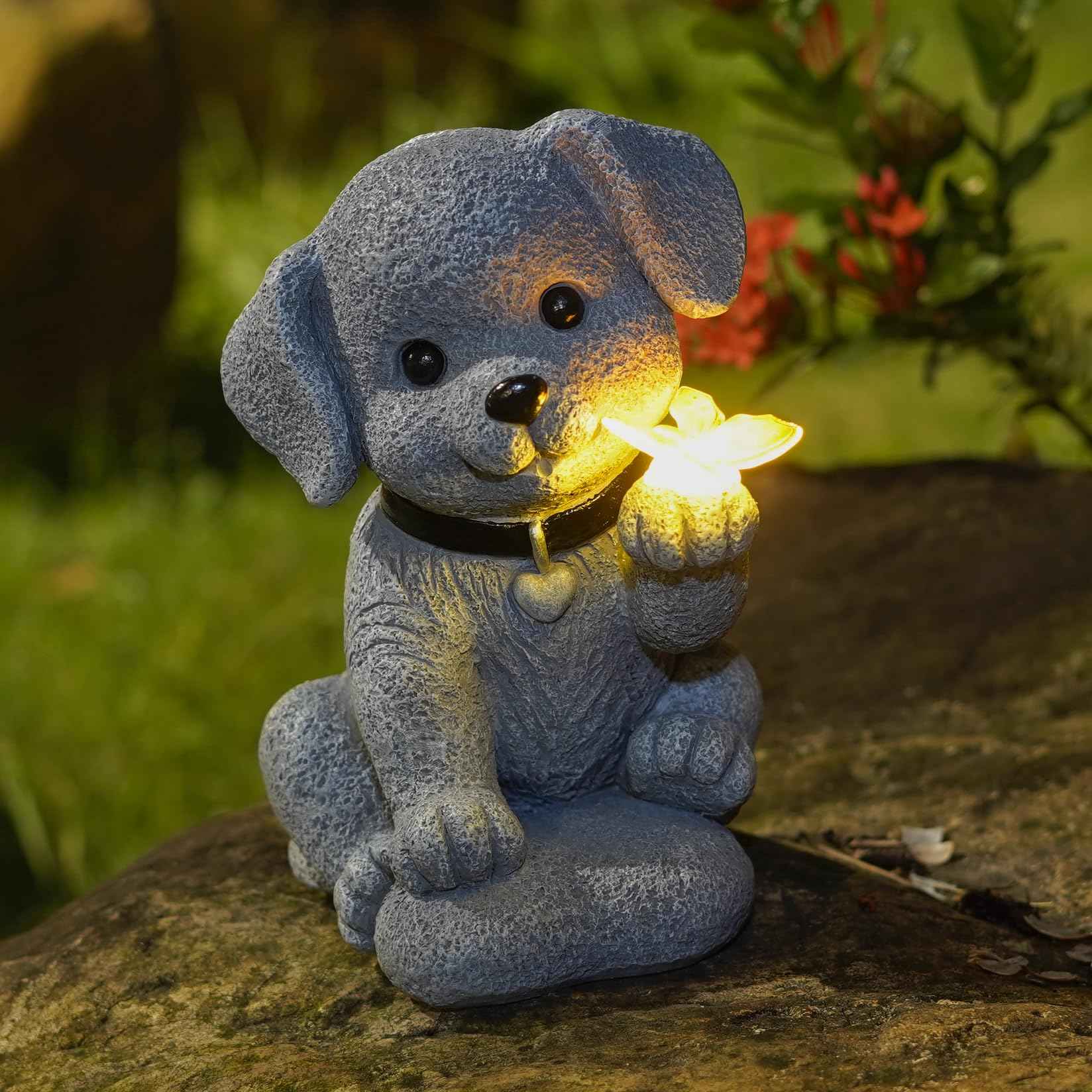 Cyhiyolies Solar Dog Statue with Butterfly – Outdoor Garden Decor for Home, Patio, Yard, Balcony, or Porch – Ideal Gifts for Women, Mom, Grandma – Housewarming Surprise
